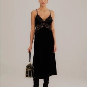 FARM Rio Black Lace Midi Dress